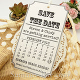 Personalized Vintage Calendar White Save the Date Tags with Envelopes