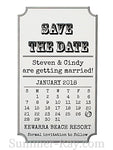 Personalized Vintage Calendar White Save the Date Tags with Envelopes