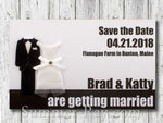 Personalized Tuxedo and Gown Entrance Ticket White Save the Date Tags