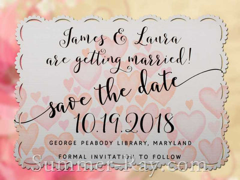 Personalized White Romantic Heart Save the Date Card with Envelope