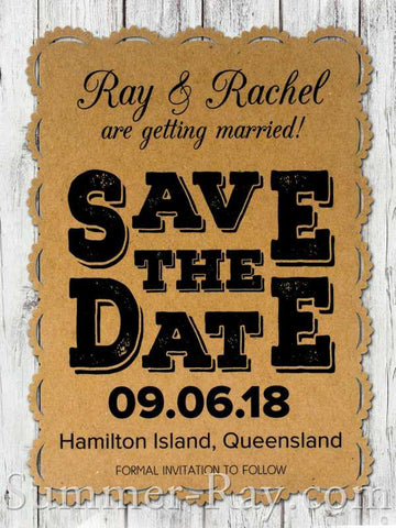 Personalized Kraft Vintage Lace Save the Date Card with Envelope