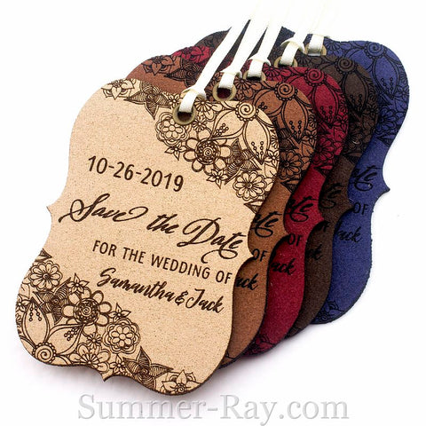 Personalized Suede Leather Little Violin Save the Date (I) Tags