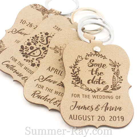 Personalized Beige Suede Leather Little Violin Save the Date Key Chains