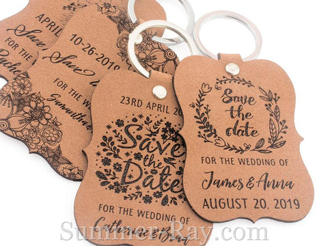 Personalized Brown Suede Leather Little Violin Save the Date Key Chains