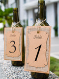 Handmade Table Number Kraft-Burlap-Kraft Triple Layer Wine Bottle Table Number Hang Tags for Rustic Weddings