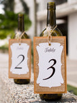 Handmade Table Number White-Burlap-Kraft Triple Layer Wine Bottle Table Number Hang Tags for Rustic Weddings