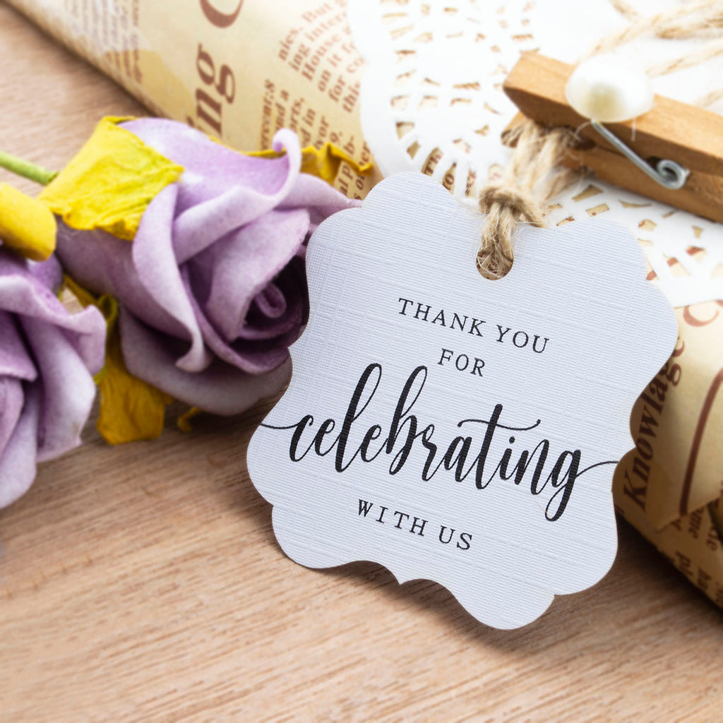 Elegant Square Thank You for Celebrating with Us Favor Tags Wedding Gi –