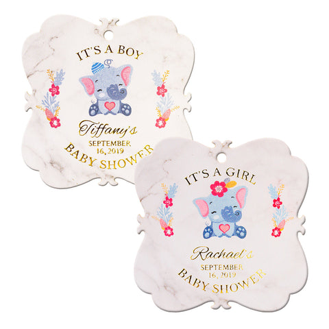 Personalized Gold Foil Elephant Baby Shower Favor Tags