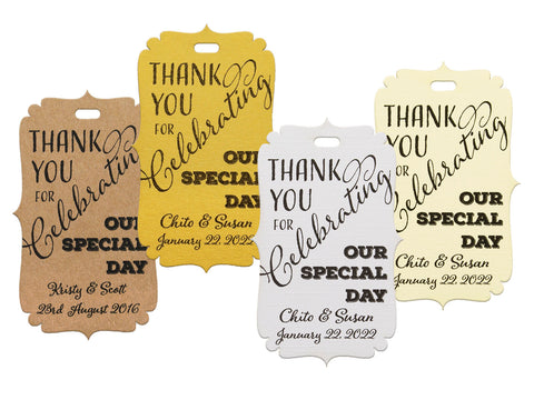 Personalized Bracket Thank You for Celebrating our Special Day Favor Tags