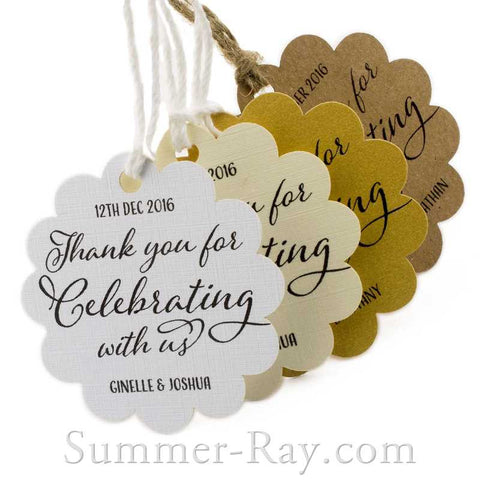 Personalized Scallop Thank You for Celebrating with Us Favor Tags