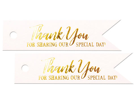 Gold Foil Hot Stamping Shimmered White Pennant Flag Gift Tags Thank You Tags