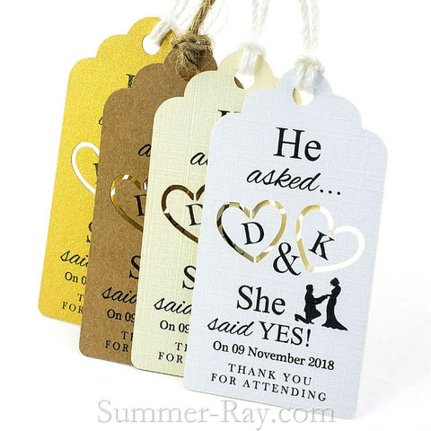 Personalized He Asked She Said Yes Wedding Gift Tags
