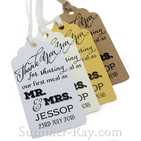 Personalized Royale Thank You for Sharing our First Meal as Mr & Mrs Gift Tags