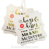 Personalized Elegant Square Gold Foil Hugs & Kisses from the New Mr & Mrs Gift Tags