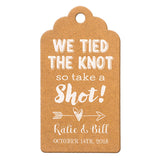Personalized White Ink Printing We Tied The Knot so Take a Shot Wedding Favor Gift Tags in Black
