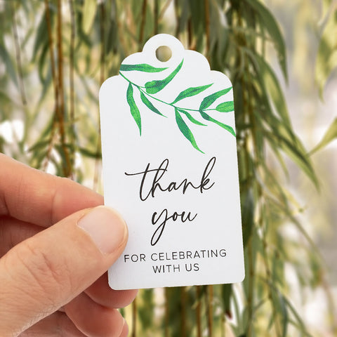 50pcs Thank You for Celebrating with Us Gift Tags with Water Color Willow Leaves Wedding Favors Tags