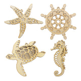 Wooden Sea Theme Laser Cutout DIY Craft Party Decoration Room Decoration Seahorse, Helm, Sea Turtle, Starfish