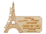 Personalized Wooden Save the Date Fridge Magnet Eiffel Tower Romantic Paris Theme
