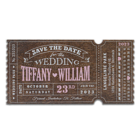Personalized Wooden Save the Date Fridge Magnet My Big Day Ticket Wedding Invitation