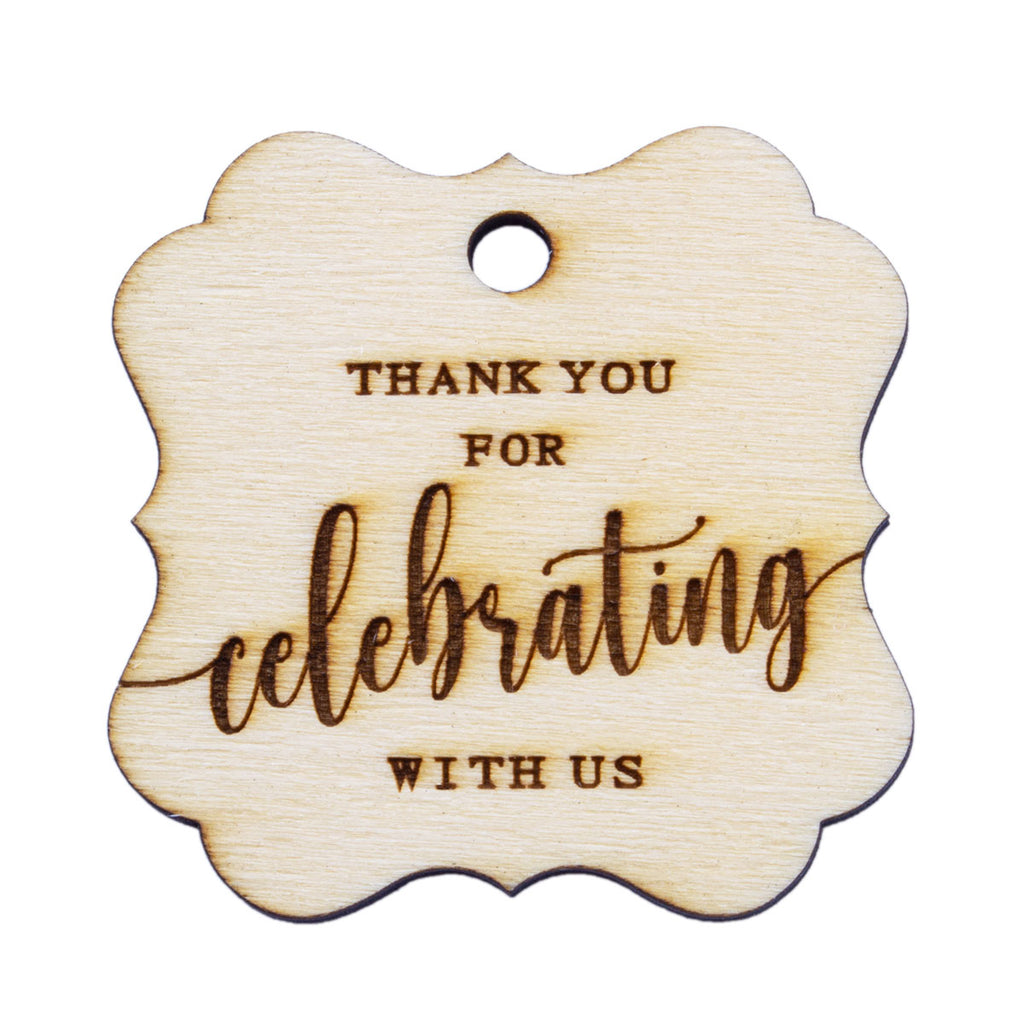 Wooden Elegant Square Thank You for Celebrating with Us Favor Tags Wed –