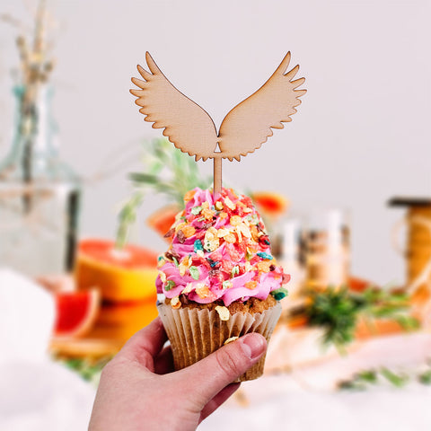 Wooden Angel Wings Laser Cut Cupcake Topper for Baby Shower Birthday Parties