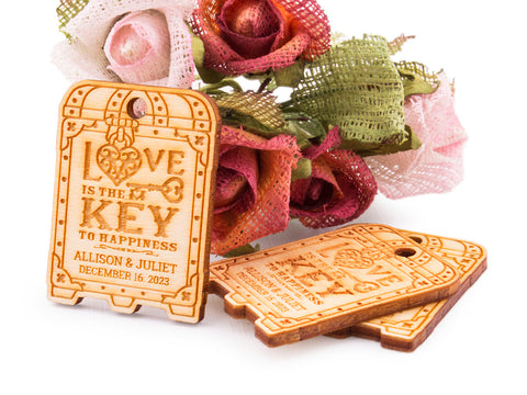 Personalized Wooden Love is The Key to Happiness Wedding Bridal Shower Favors Tags