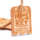 Personalized Wooden Love is The Key to Happiness Wedding Bridal Shower Favors Tags