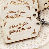 Personalized Engraved White Wooden Save the Date Key Chain