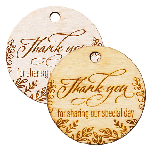Laser Engraved Wooden Mini Wedding Favor Gift Tags Thank You for Sharing Our Special Day